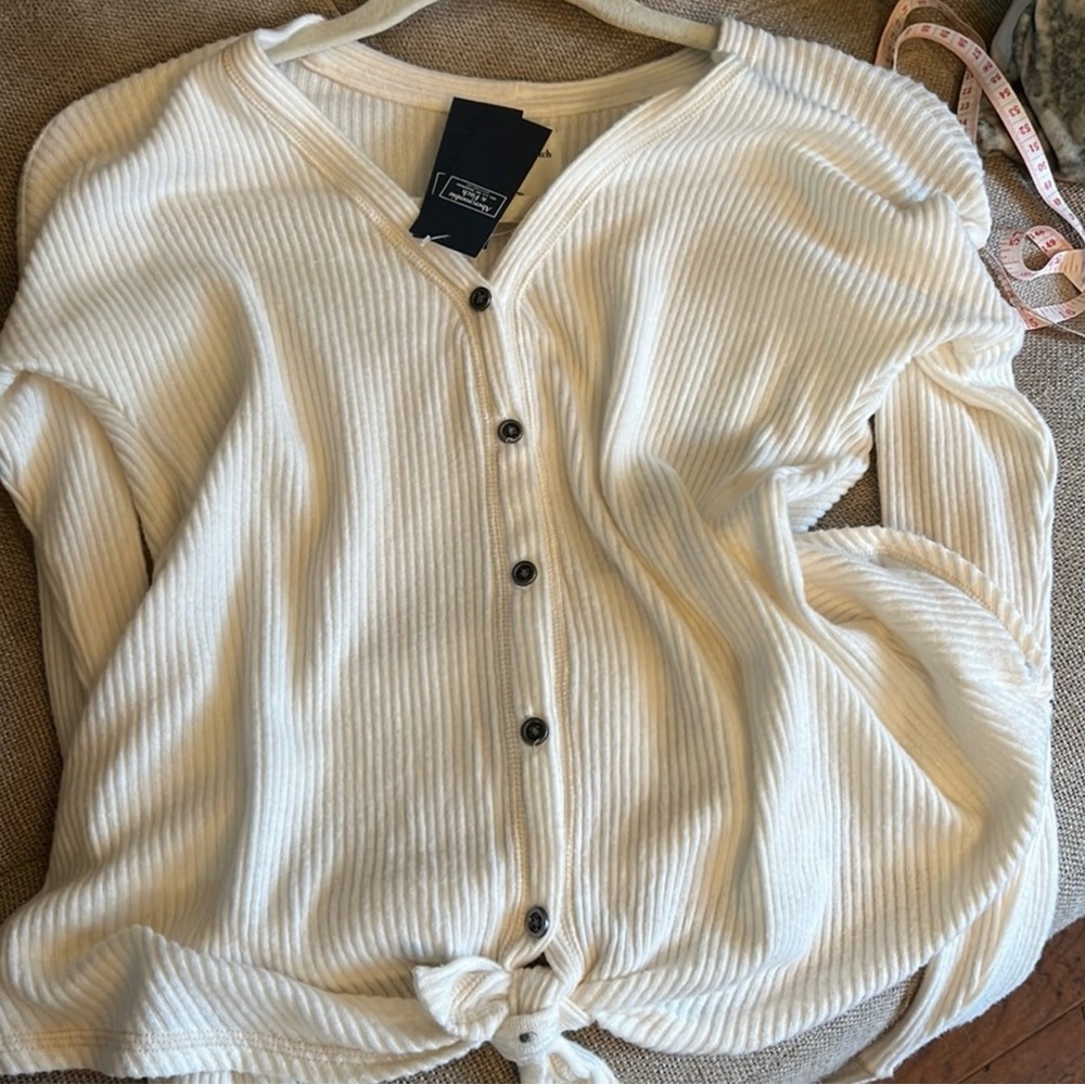 Abercrombie & Fitch Cream Ribbed Button-Down Shirt XXS NWT